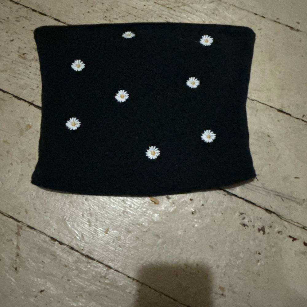 Hollister Black Tube Top with Daisy Embroidery